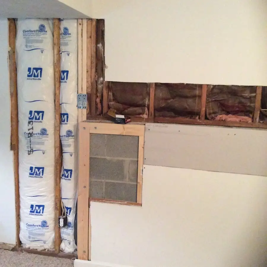 Wall insulation replacement during Structural Drying in Otis Orchards-East Farms